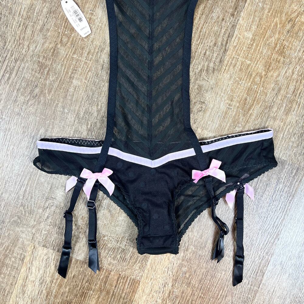 Y2K NEW Victorias Secret Sexy Little Things Vintage garter teddy Black pink dot - Picture 5 of 9